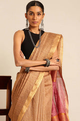 Brown Silk Blend Woven Saree