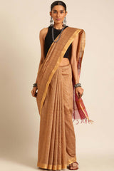 Brown Silk Blend Woven Saree