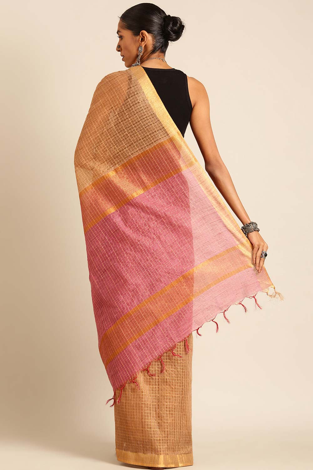 Brown Silk Blend Woven Saree