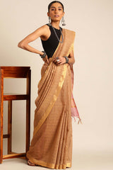 Brown Silk Blend Woven Saree