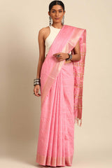 Pink Silk Blend Woven Saree