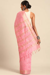 Pink Silk Blend Woven Saree