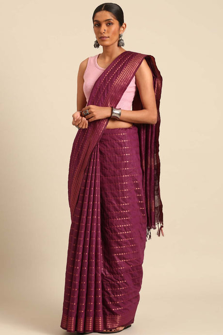 Purple Silk Blend Woven Saree