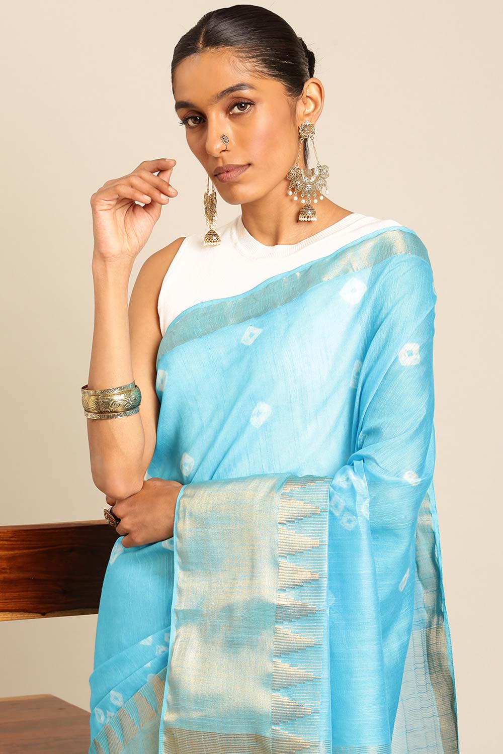 Blue Silk Blend Woven Saree