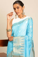 Blue Silk Blend Woven Saree