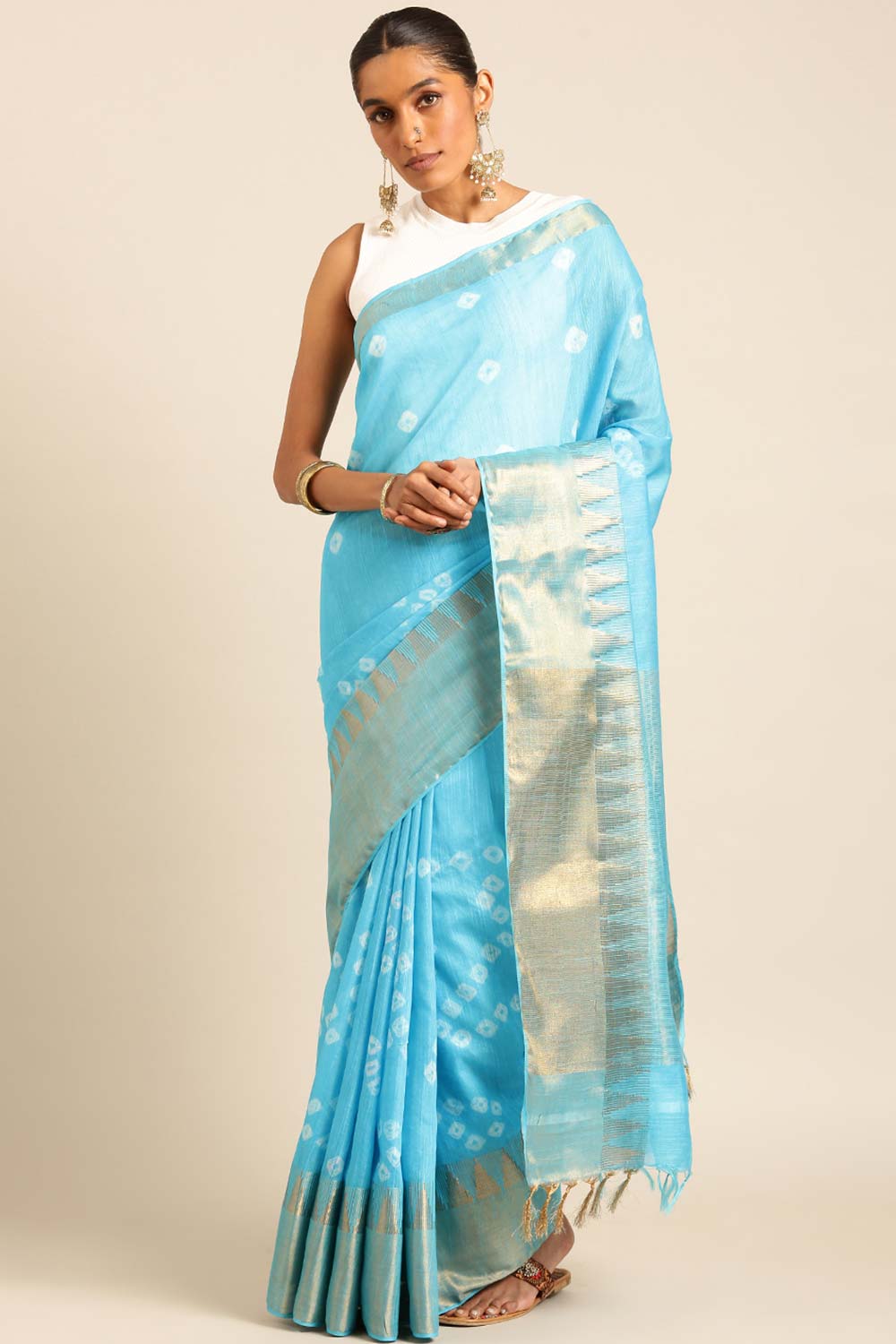 Blue Silk Blend Woven Saree