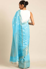 Blue Silk Blend Woven Saree