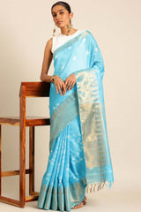 Blue Silk Blend Woven Saree