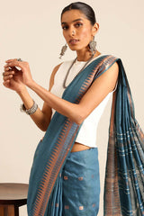 Blue Silk Blend Woven Saree