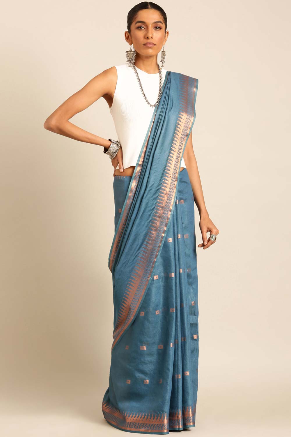 Blue Silk Blend Woven Saree