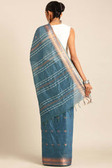 Blue Silk Blend Woven Saree