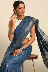 Blue Silk Blend Woven Saree