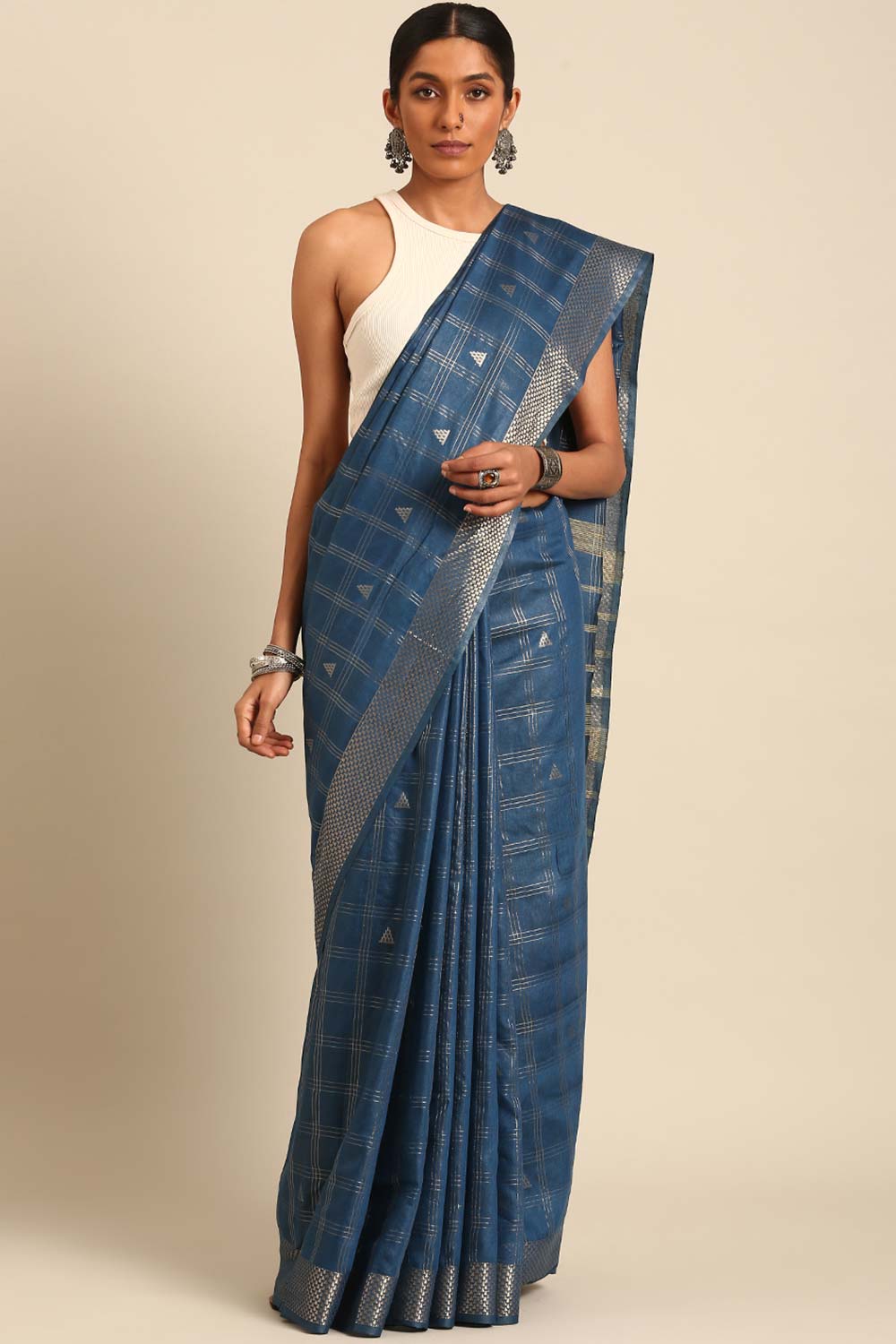 Blue Silk Blend Woven Saree