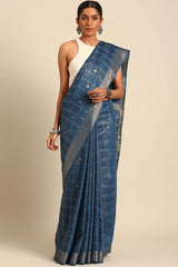 Blue Silk Blend Woven Saree