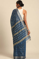 Blue Silk Blend Woven Saree