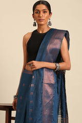 Blue Silk Blend Woven Saree