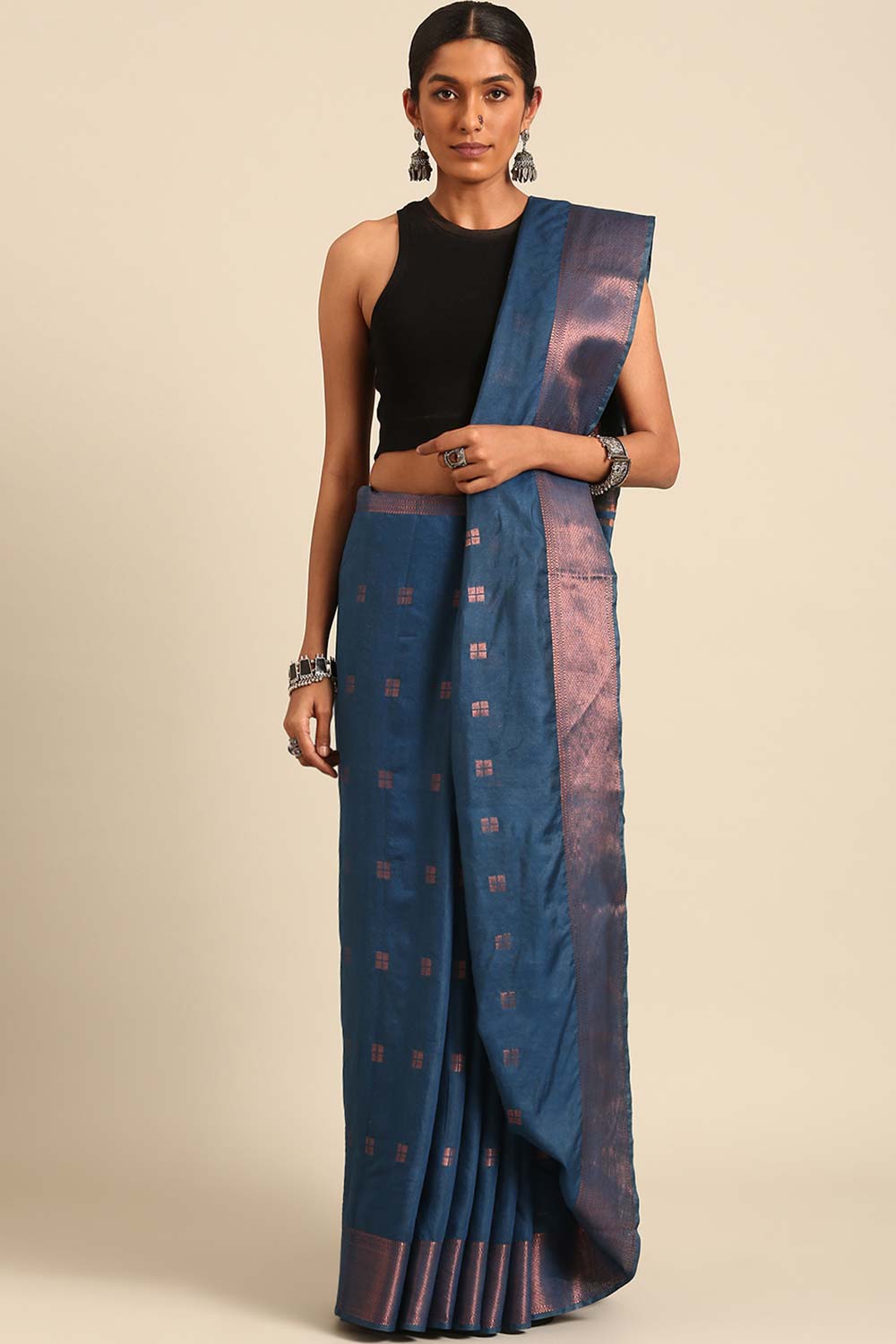 Blue Silk Blend Woven Saree