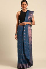 Blue Silk Blend Woven Saree