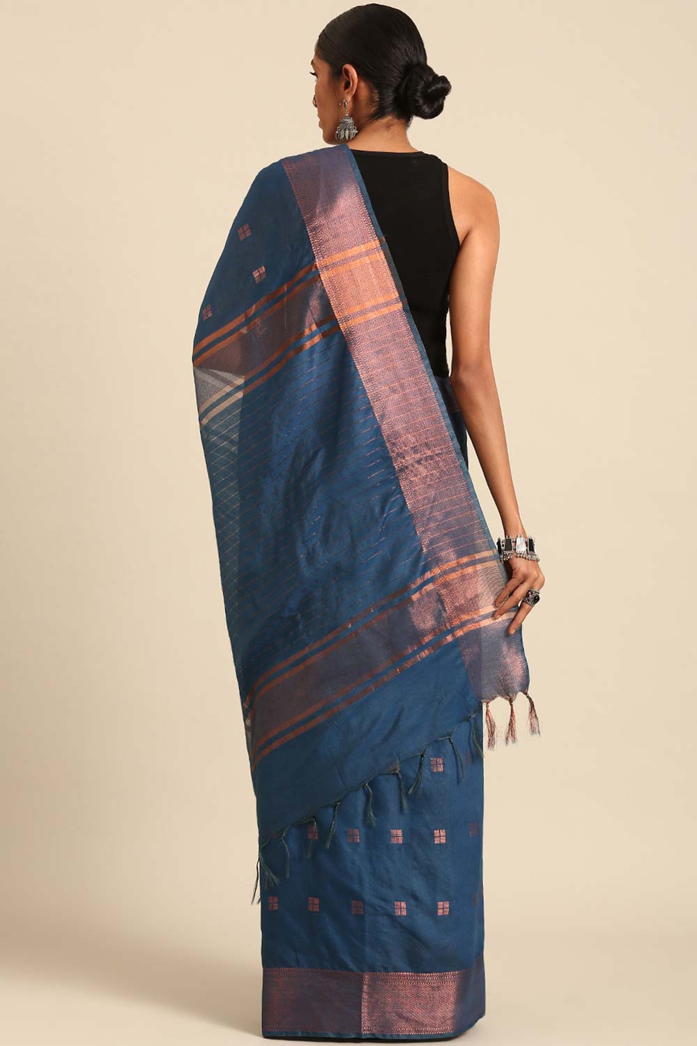 Blue Silk Blend Woven Saree