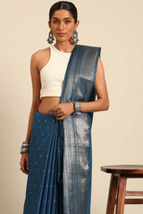 Blue Silk Blend Woven Saree