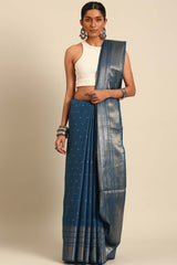 Blue Silk Blend Woven Saree