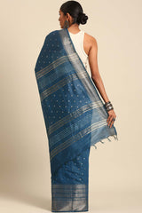 Blue Silk Blend Woven Saree