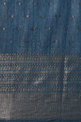 Blue Silk Blend Woven Saree