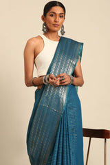 Blue Silk Blend Woven Saree