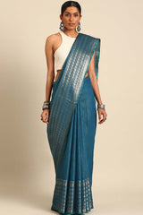 Blue Silk Blend Woven Saree