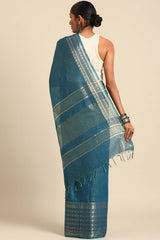 Blue Silk Blend Woven Saree