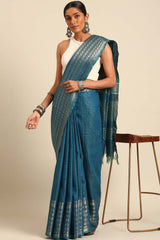 Blue Silk Blend Woven Saree