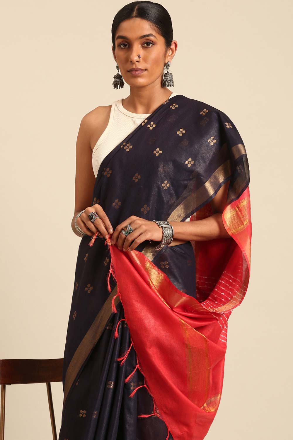 Blue Silk Blend Woven Saree