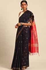 Blue Silk Blend Woven Saree