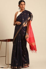 Blue Silk Blend Woven Saree