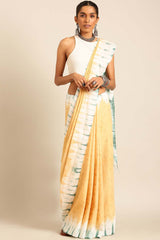 Cream Silk Blend Woven Saree