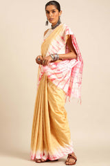 Cream Silk Blend Woven Saree