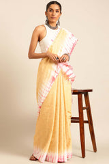 Cream Silk Blend Woven Saree