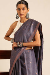 Grey Silk Blend Woven Saree