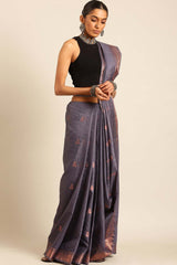 Grey Silk Blend Woven Saree