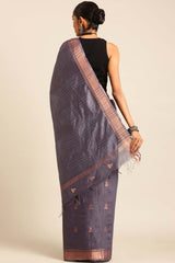 Grey Silk Blend Woven Saree