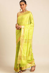 Green Silk Blend Woven Saree