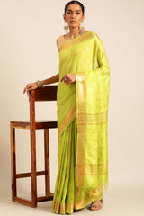 Green Silk Blend Woven Saree