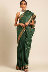 Green Silk Blend Woven Saree