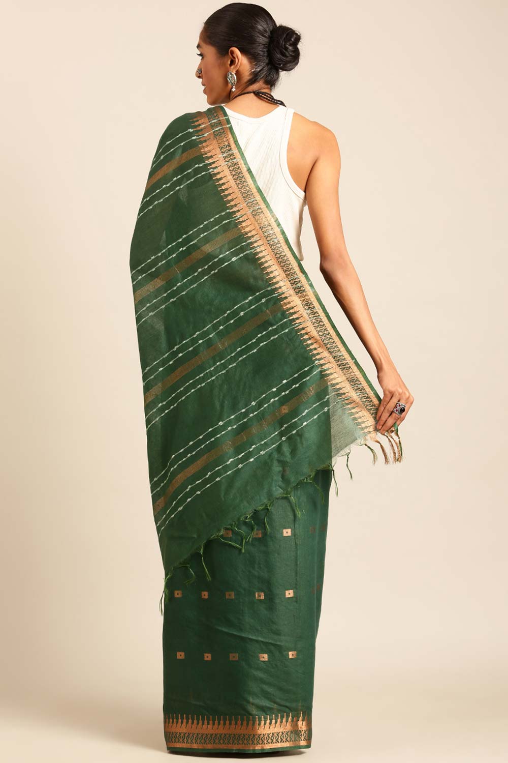 Green Silk Blend Woven Saree