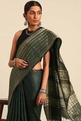 Green Silk Blend Woven Saree