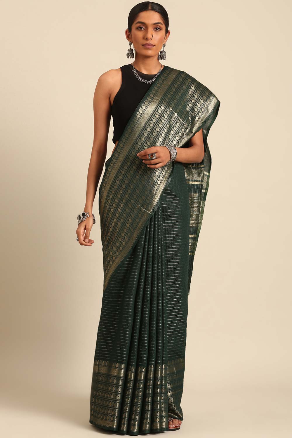 Green Silk Blend Woven Saree