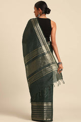 Green Silk Blend Woven Saree