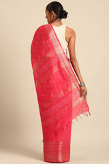 Peach Silk Blend Woven Saree