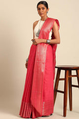 Peach Silk Blend Woven Saree