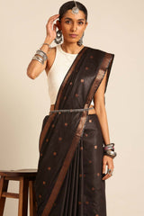 Black Silk Blend Woven Saree